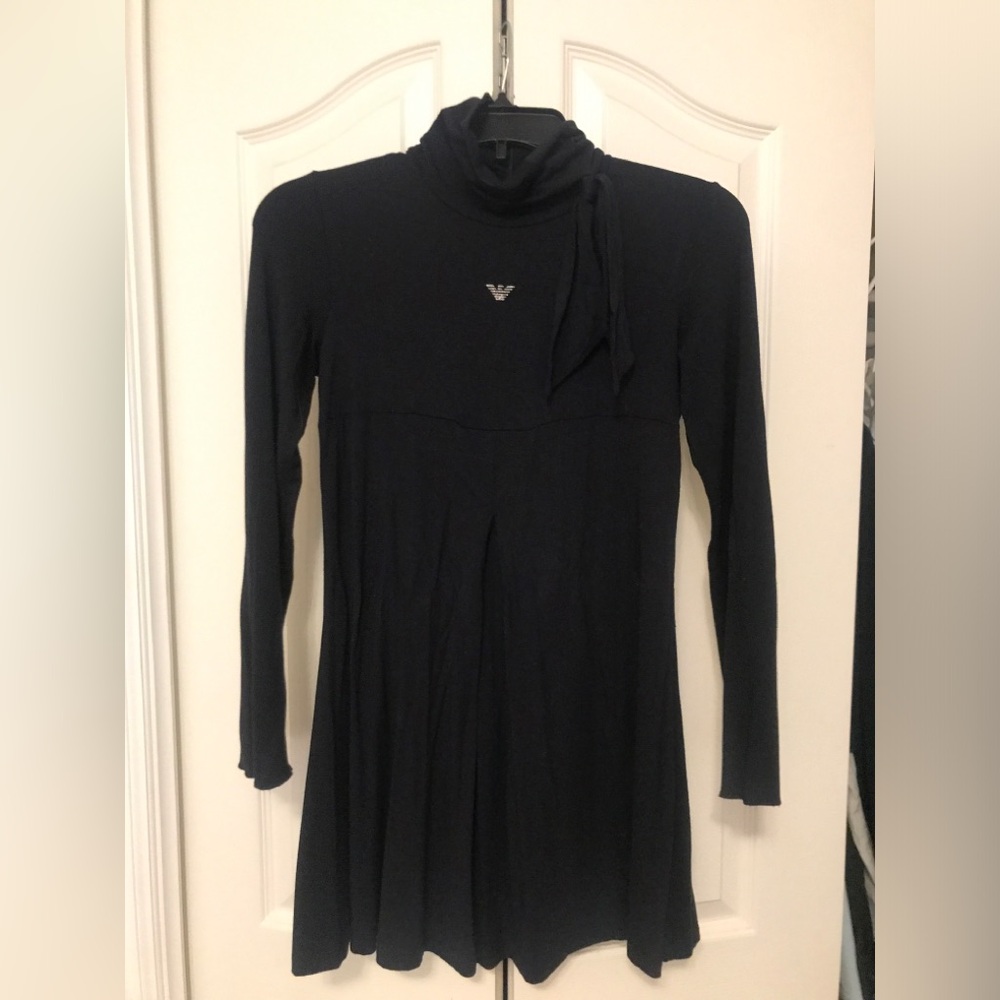 Armani Junior black long sleeved mock neck swing dress. Size 12A